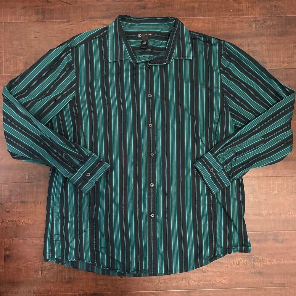 INC International Concepts Women's Green Multi Striped Button Shirt, Size XXL